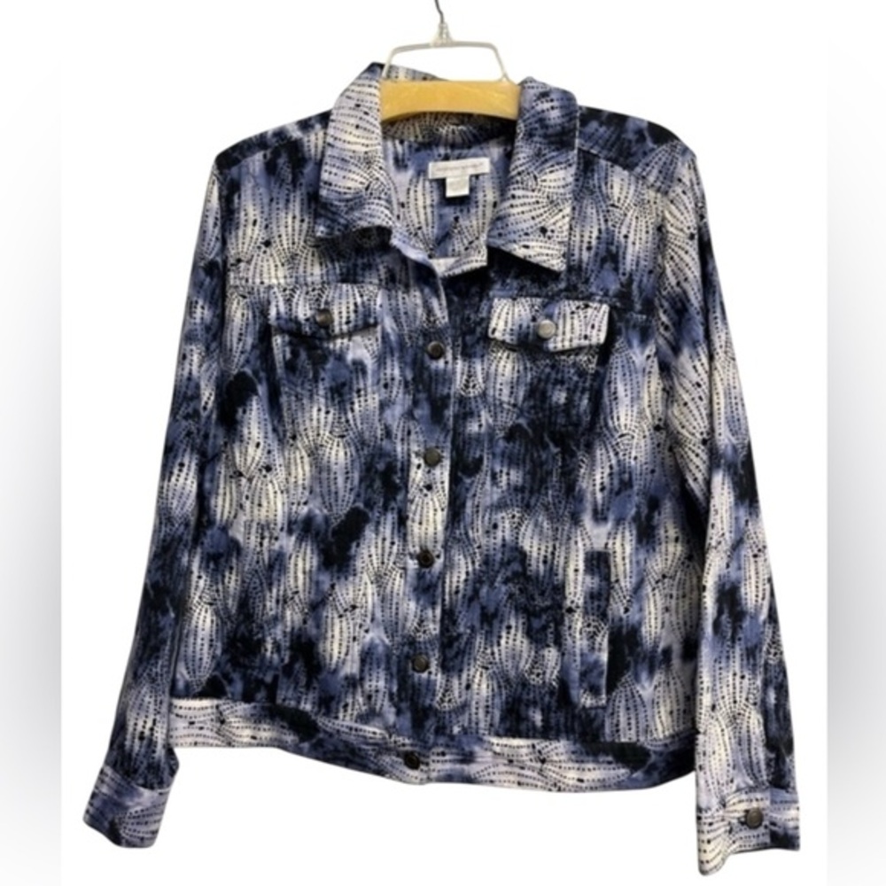 Christopher & Banks Women Denim Jacket Multicolor Size L Button Pocket Cotton